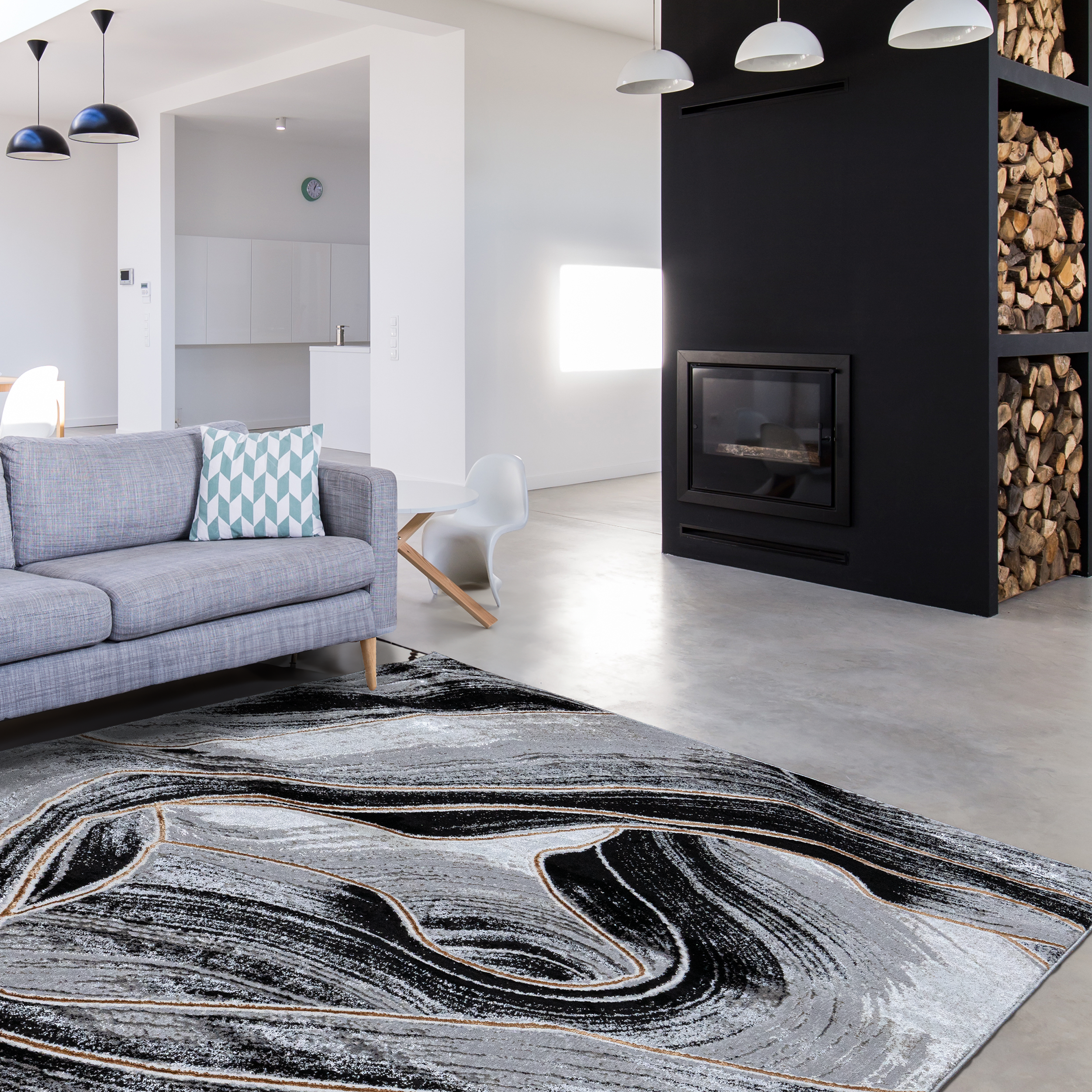 Dynamic Design Grey and Black Spiral Rug