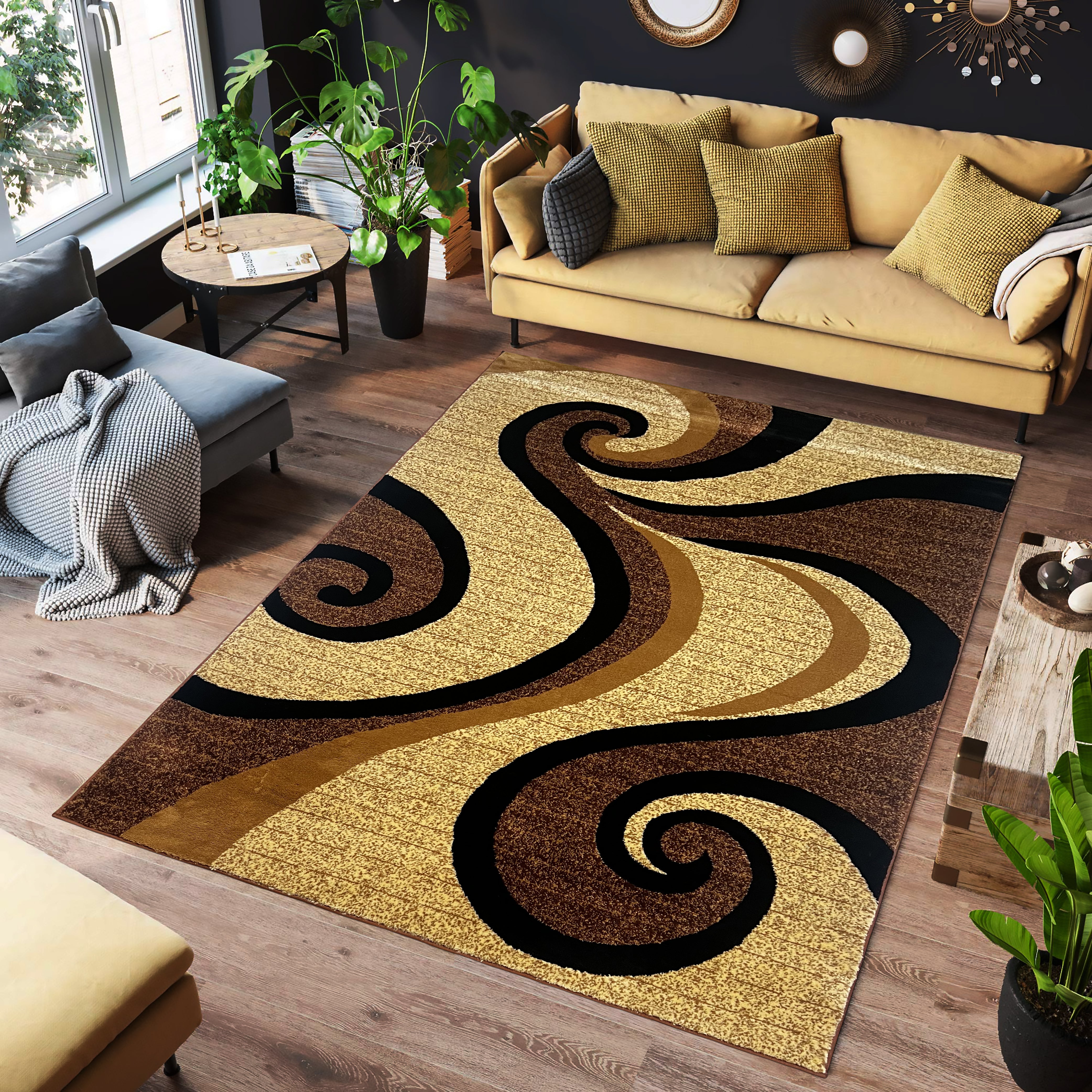 Espresso Elegance Brown Swirl Rug