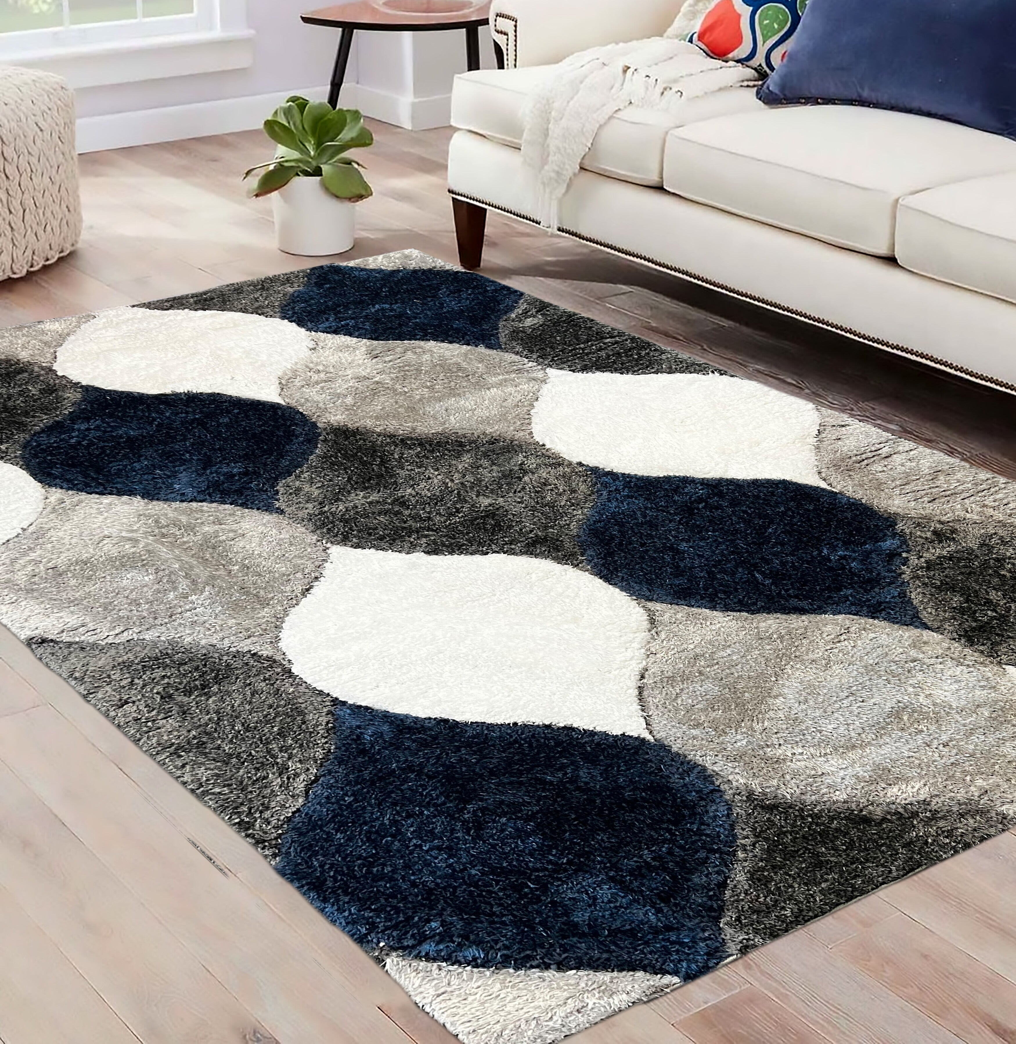 Nautical Diamond Navy Blue Rug with Timeless Elegance