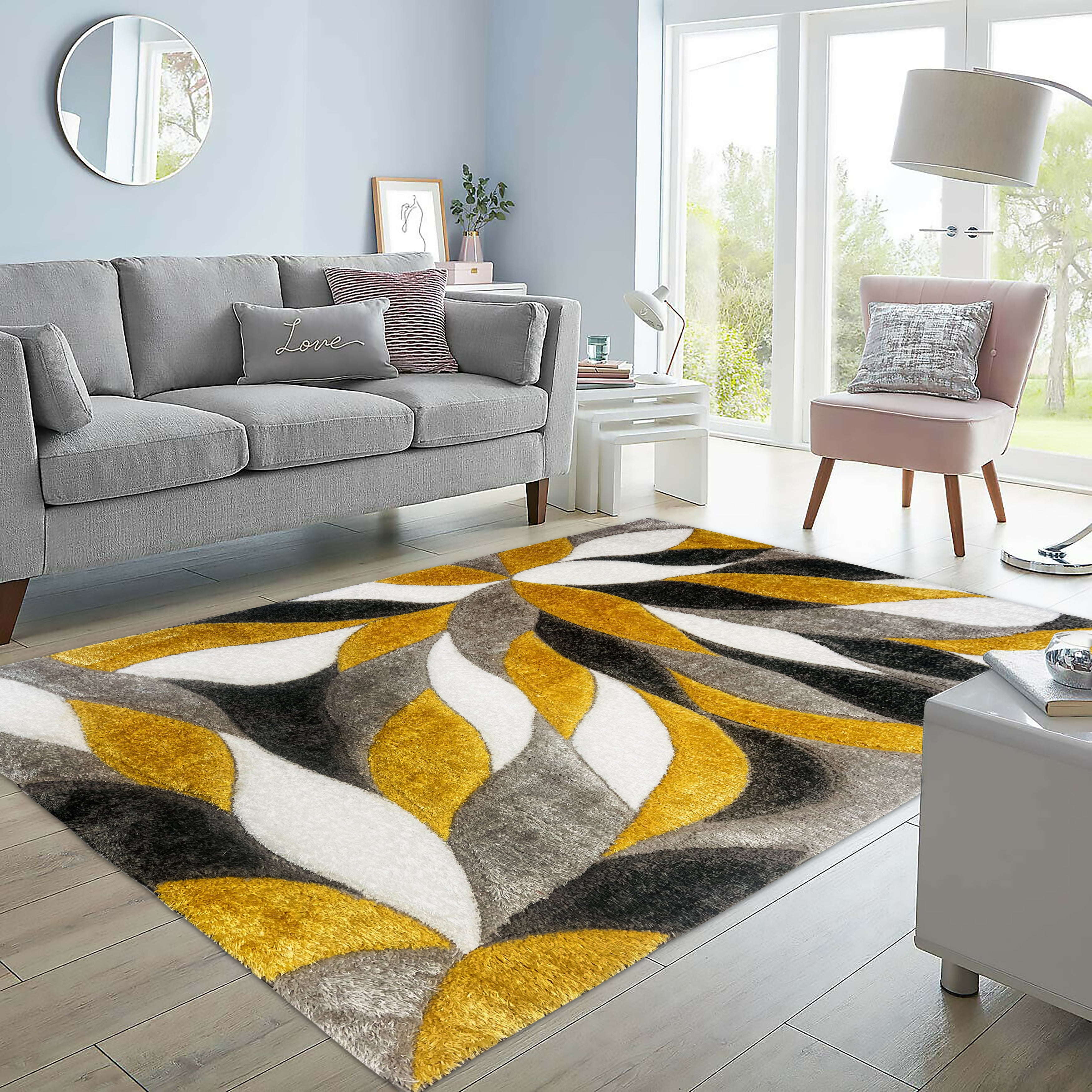 Sunshine Blossom Yellow Flower Shaggy Rug