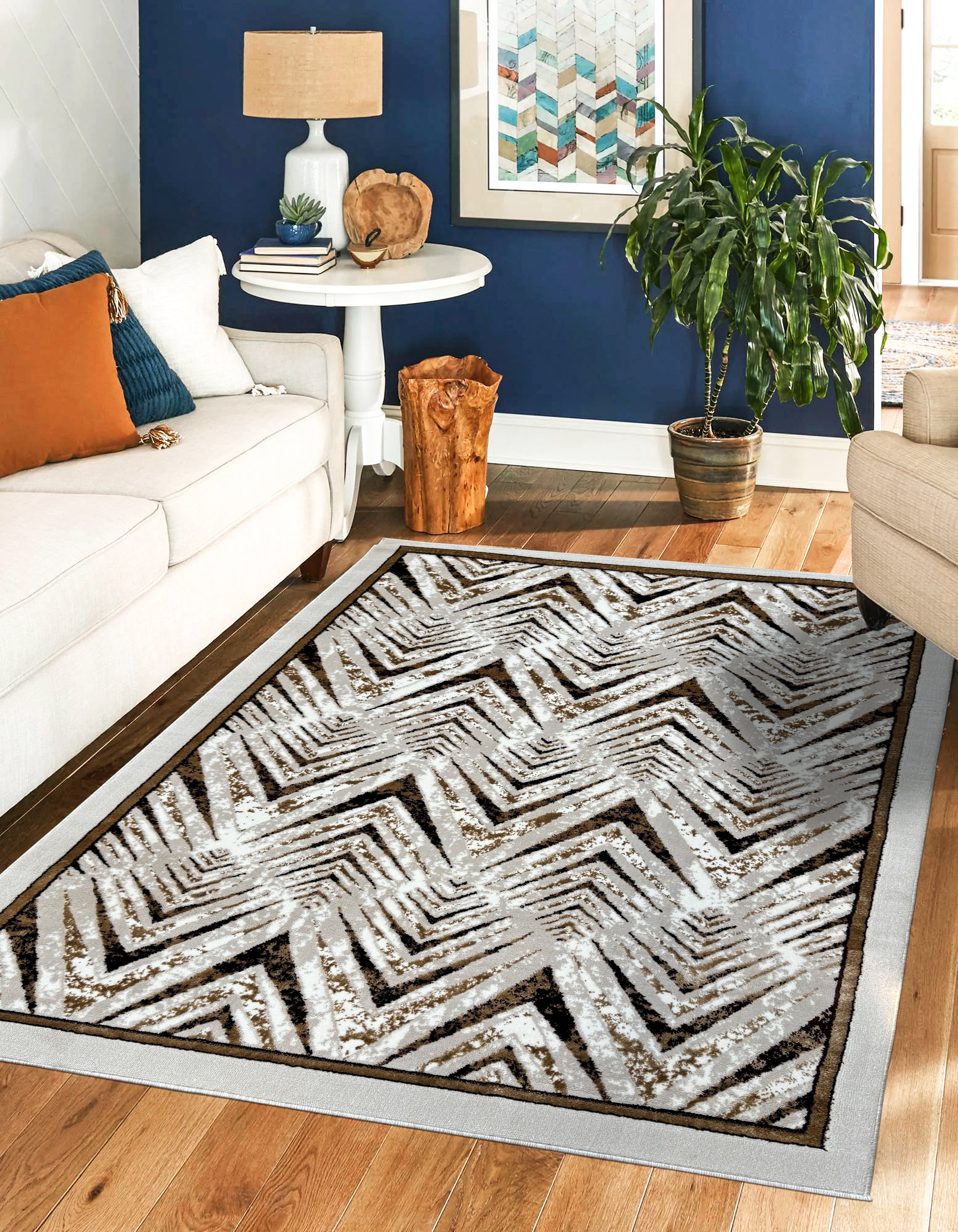 Beige Zebra Striped Rug