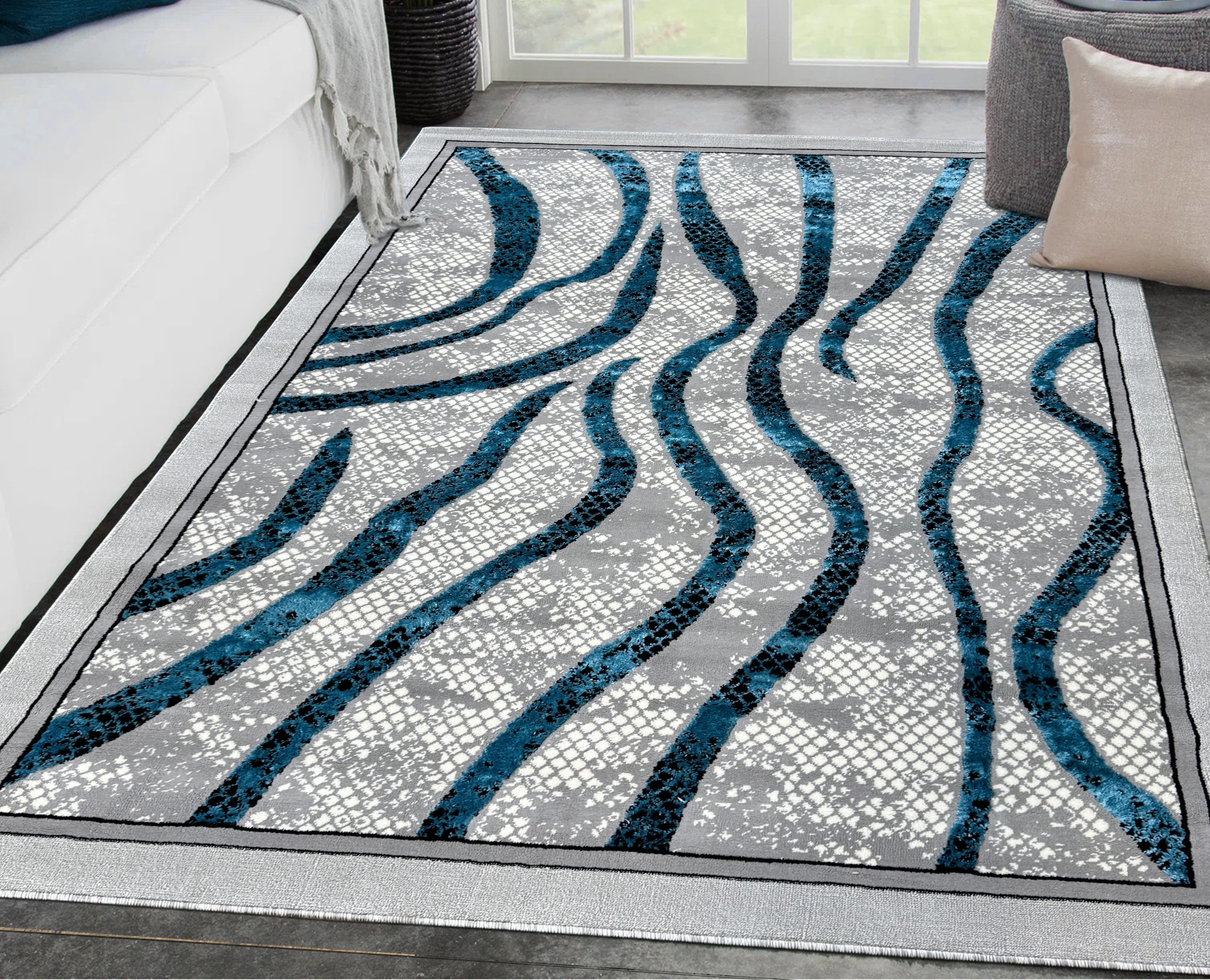 Azure Zebra Stripes Rug