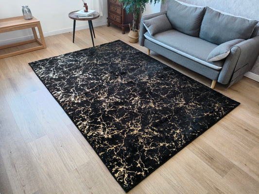 Midnight Gilded Luxe Black Gold Shaggy Rug