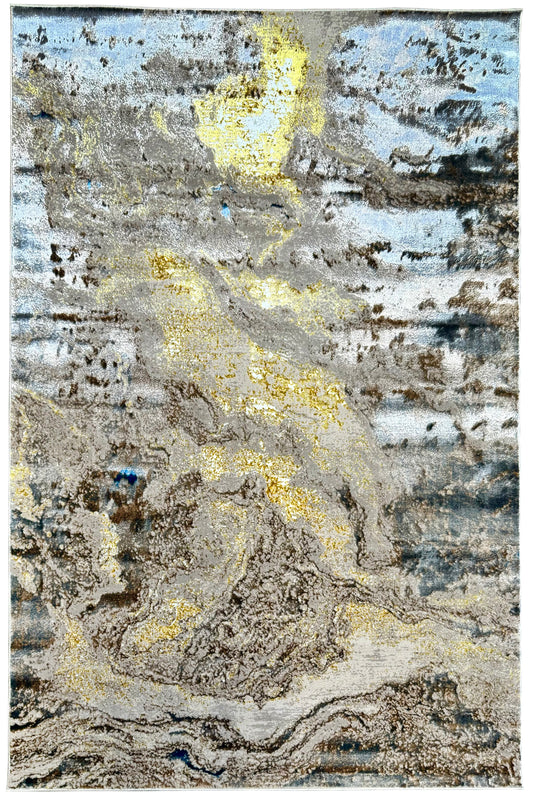Gilded Ocean Gold and Blue Distress Rug